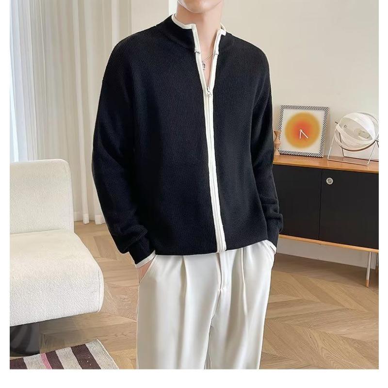 Half Turtleneck Cardigan Sweater Men's Coat Autumn and Winter Solid Color Versatile Zipper Sweater Top