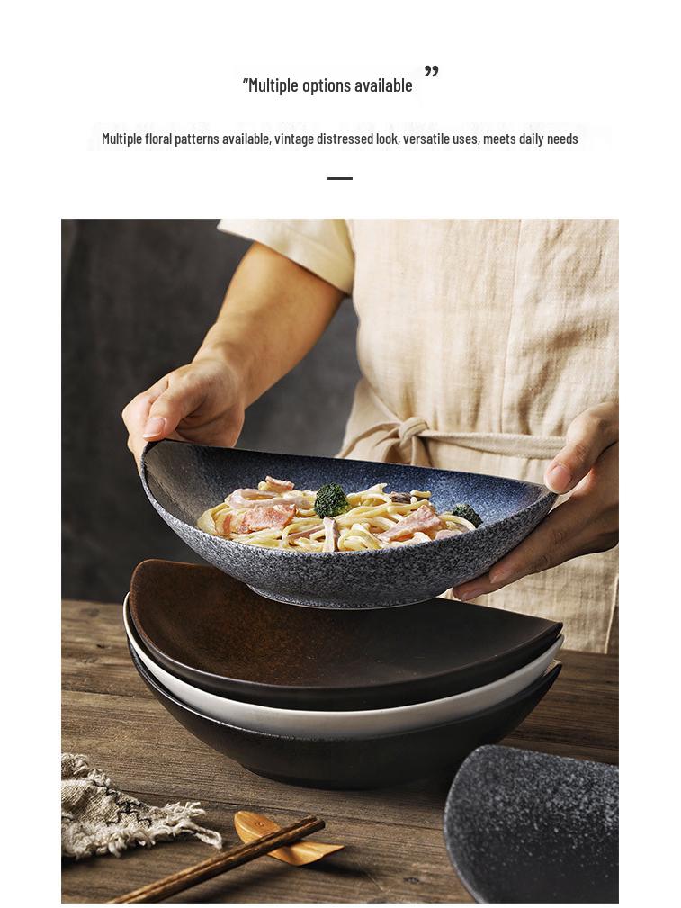 Japanese Olive Stone Pattern Ceramic Plate for Pasta and Pizza