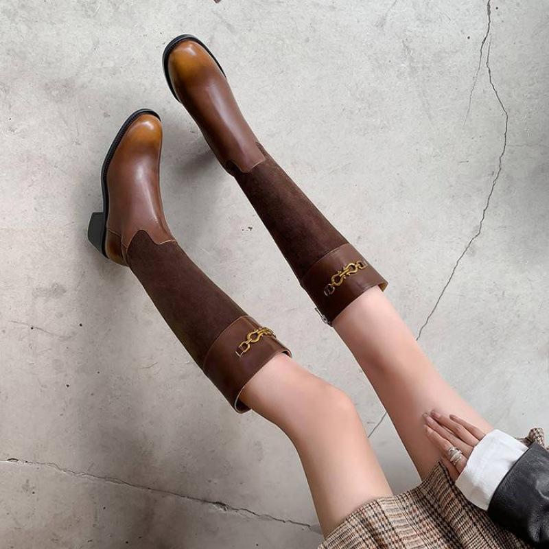 Autumn and Winter Women's Martin Boots Round Head Versatile Leather Large Size Women's Boots Low Heel Side Zipper Cowhide New High Boots