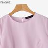 ZANZEA Women Casual Round Neck Solid Color Loose 3/4 Sleeve Blouse
