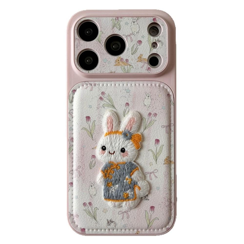 Large Window Rabbit Embroidery iPhone 15/14 Pro Max Anti-Fall Case