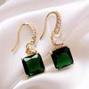 Emerald Zircon Earrings, Fashionable and Elegant Geometric Square Women's Earrings, Earrings