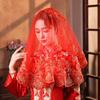 Lace Chinese Wedding Gowns Short Xiuhe Dress Veil Exquisite Gold Embroidery Red Bridal Veil  Party