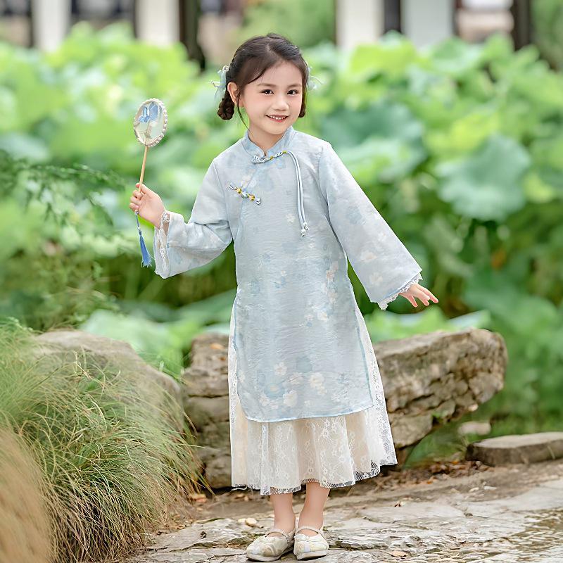 Jesień 2025 Dziewczęca Długa Sukienka Cheongsam Hanfu Księżniczki