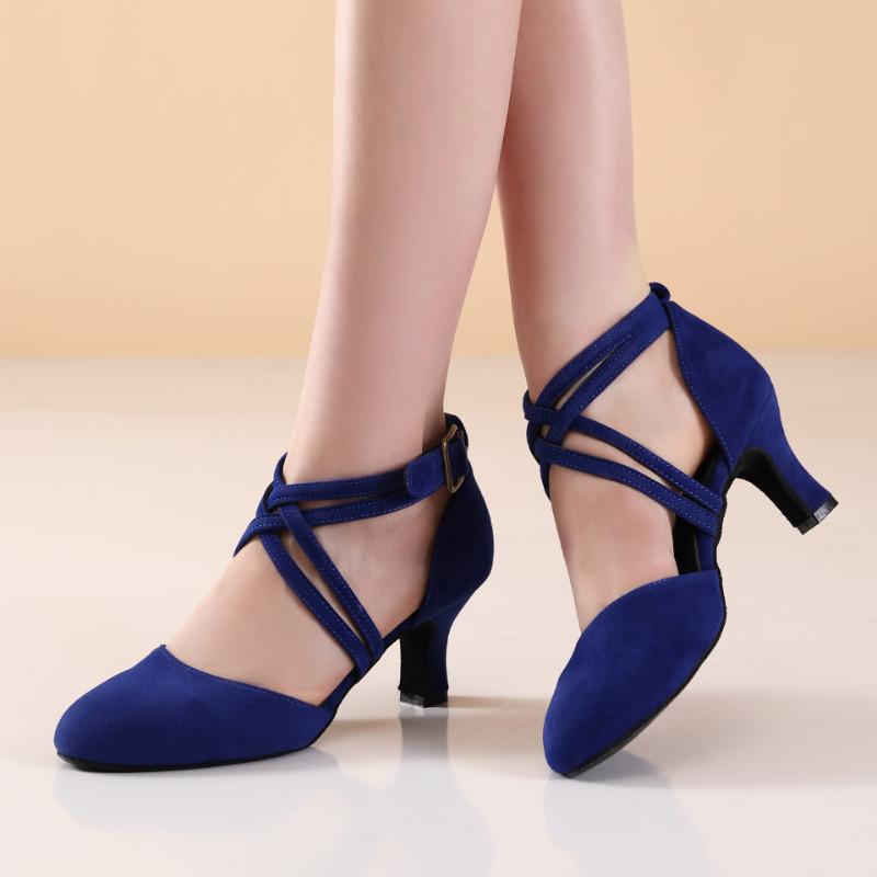 Mid-heel Double Cross-straps Modern Social Dance Shoes Adult Women Suede Soles Latin Dance Shoes Heeled 5.5cm