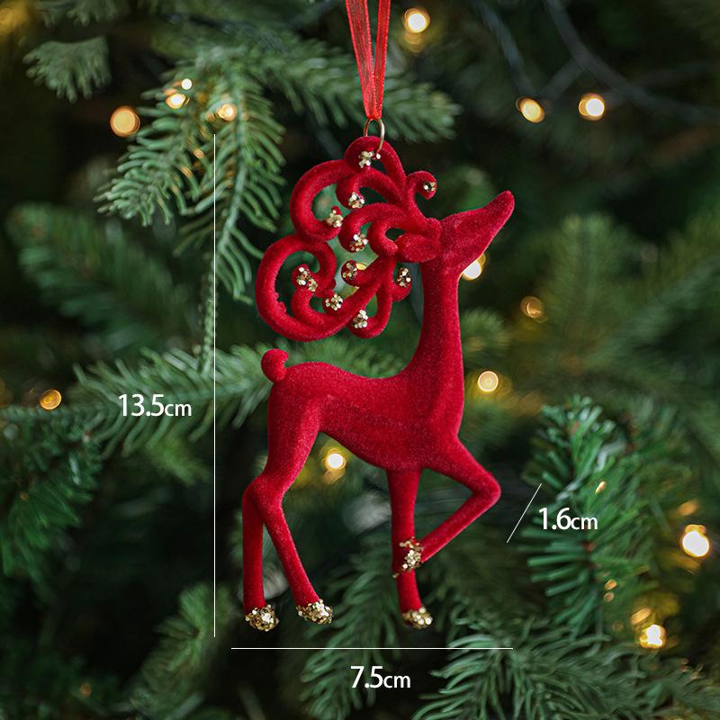 Red Flocking Christmas Bow Wreath Bell Christmas Tree Snowfall Elk Pendant Hanging Ornament Navidad 2025 Noel Home Party Decor