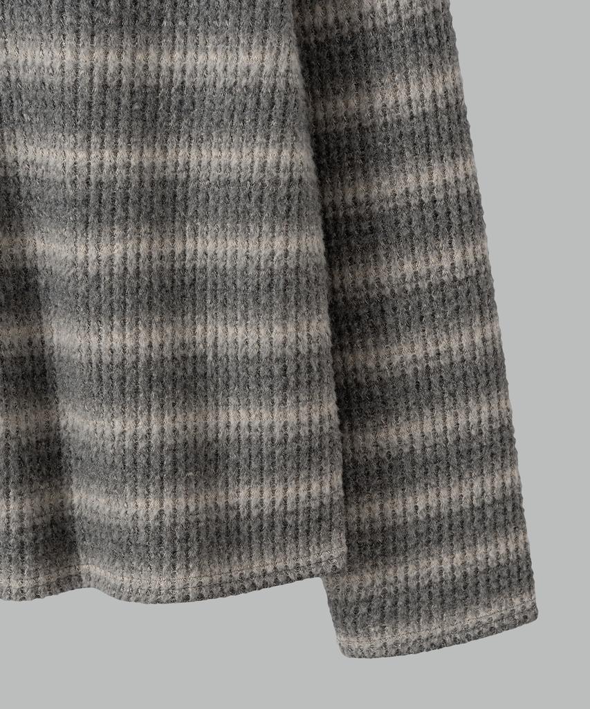 NONBLANK Waffle Henley Neck Ls T-Shirt_Grey Stripe