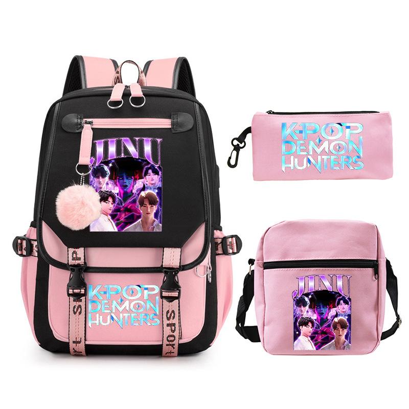 KPop Demon Hunters Fashion Student School Bag Shoulder Backpack Casual Pencil Bag