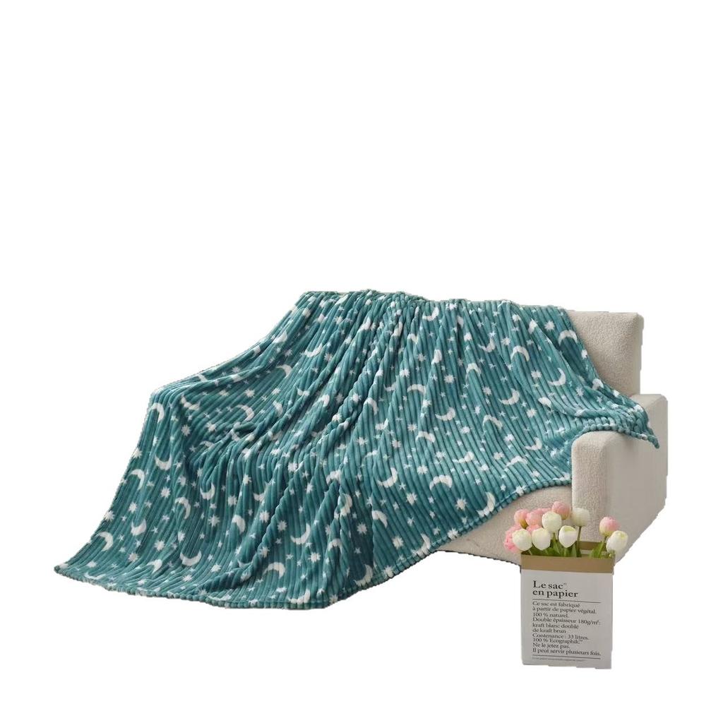Ruffled Star and Moon Striped Blanket, Nap Blanket, Flannel Throw, All-Season Fleece Blanket, Air-Conditioning Blanket