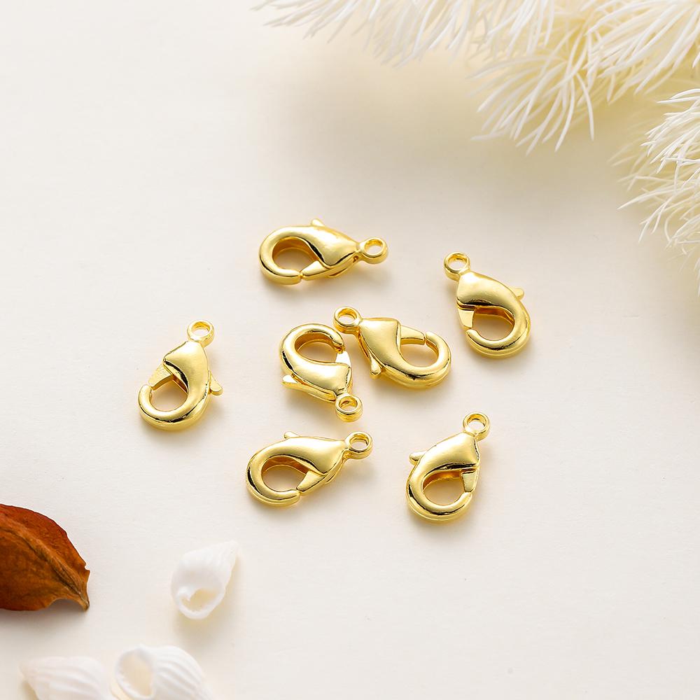 10pcs/bag 14K 18K Gold Plated 10mm 12mm 15mm Lobster Clasps Necklace Bracelet Connector Clips For DIY Jewelry Making Accessories
