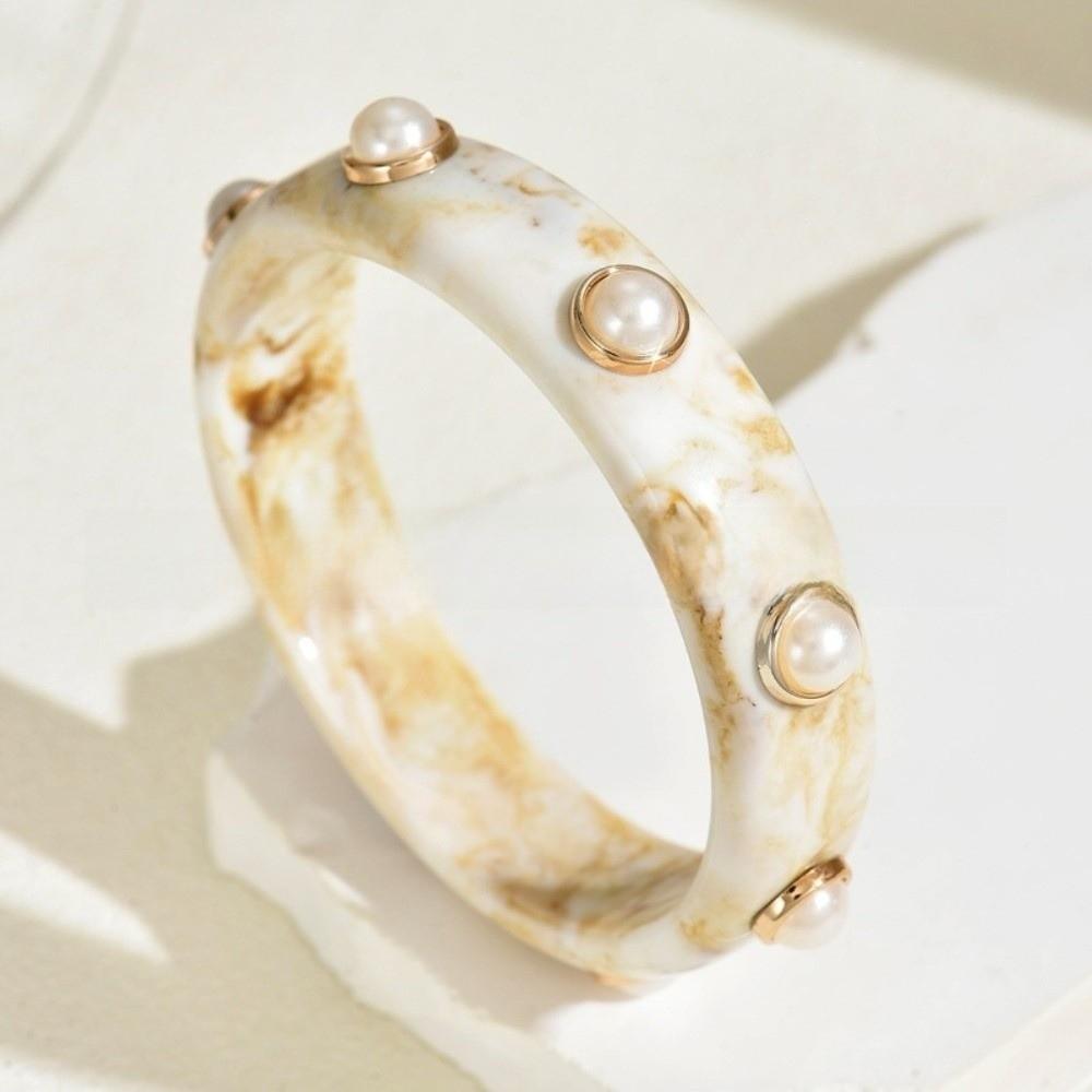 Pearl Shell Resin Cuff Bracelet Round Chunky Bangle Vintage Wide Cuff Bracelet  Gifts