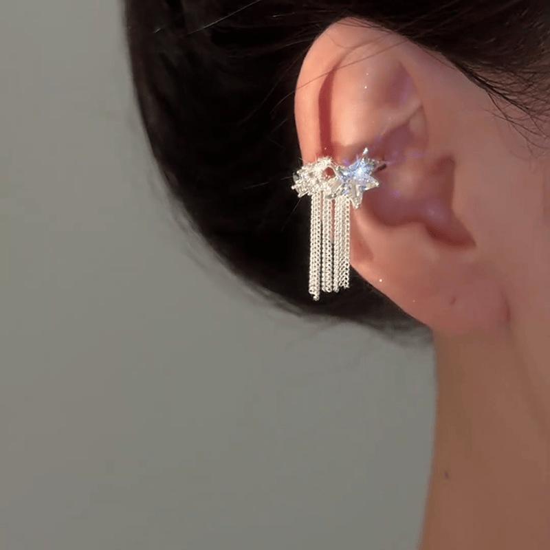 

Zircon star fringed earrings temperament elegant high-end ear clips fashion light luxury versatile niche earrings women