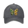 Sunflower Butterfly Print Cotton Baseball Cap Vintage Washed Dad Hat Adjustable Casual Cap