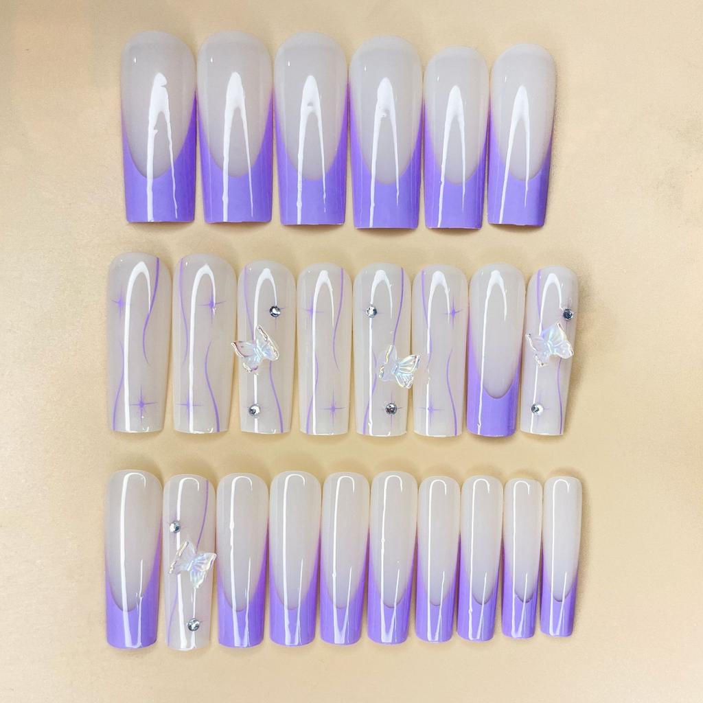 Nail Patch Purple French Flash Diamond Sun Butterfly Fake Nails Wear Nail Special Nail Pad Nails