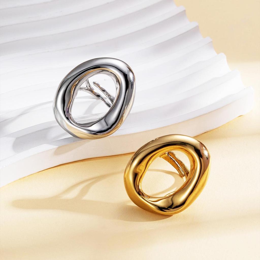 Stainless Steel Thick Geometric Open Ring for Women - Personalized and Irregular Design
