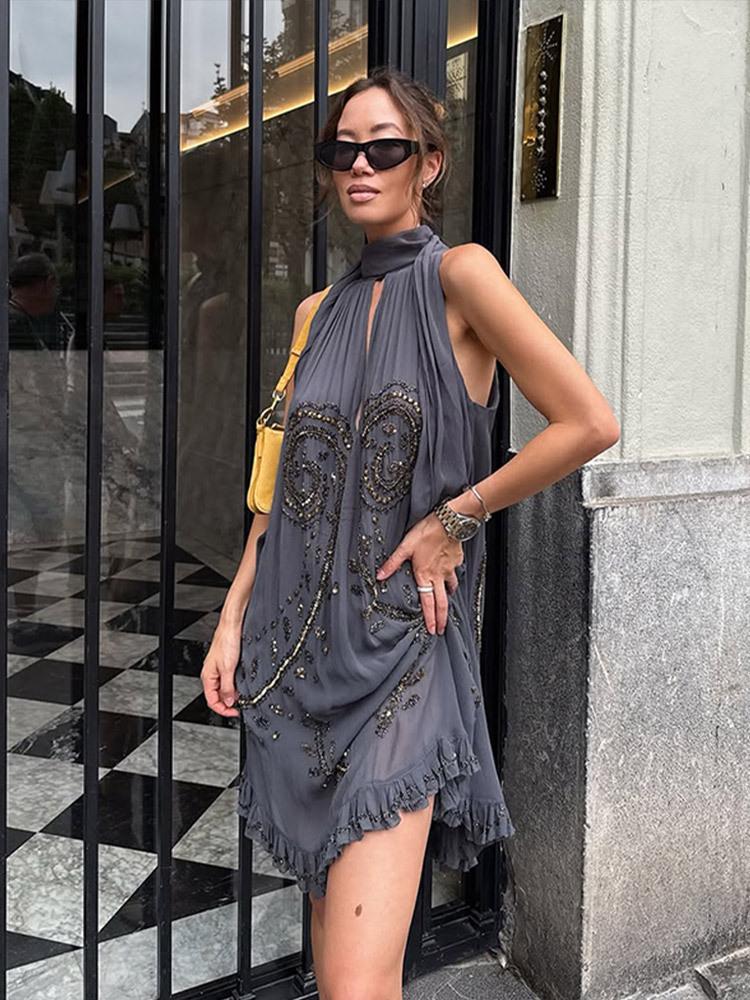 Elegante Abito Lungo con Paillettes e Scollo all'Americana - Nuovi Arrivi Autunno 2025, Stile Europeo e Americano