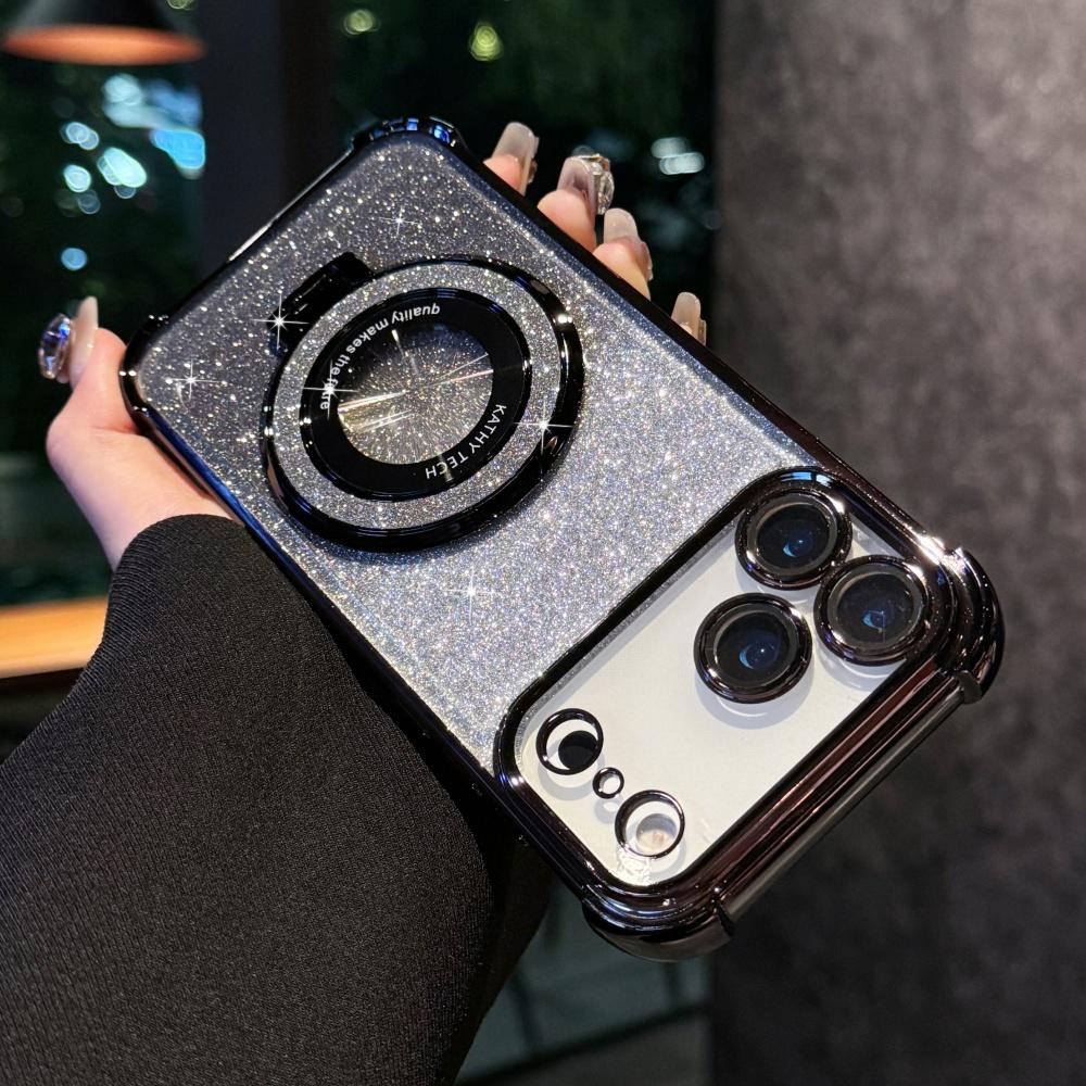 Bright Glitter Bracket Case for iPhone 17 Air 16 15 14 13 12 11 Pro Max Plus X XS XR for Magsafe Magnetic Plating Cover