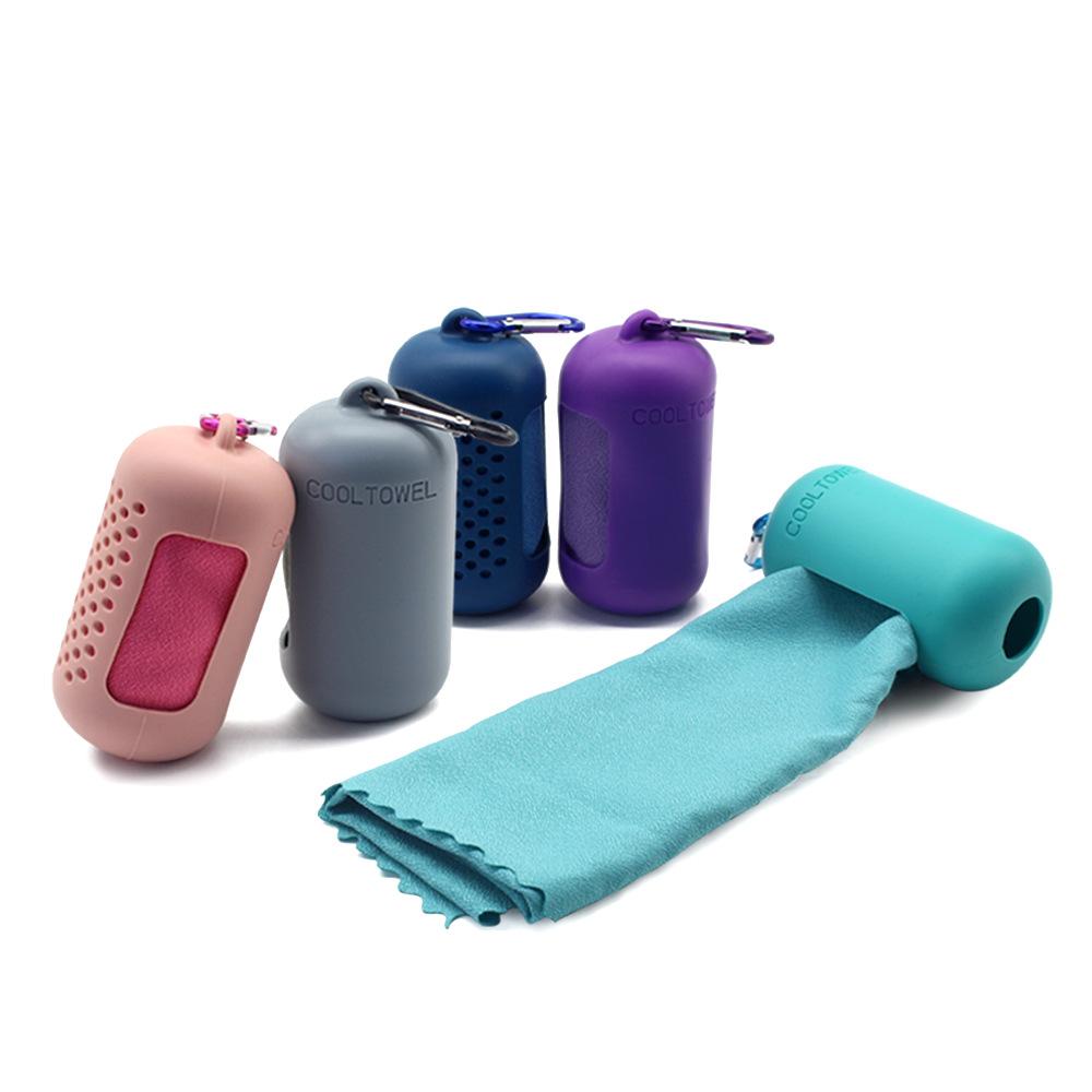Cold Exercise Quick Drying Towel Outdoor Fitness with Silicone Storage Bag Portable Winging Cool Towel Set