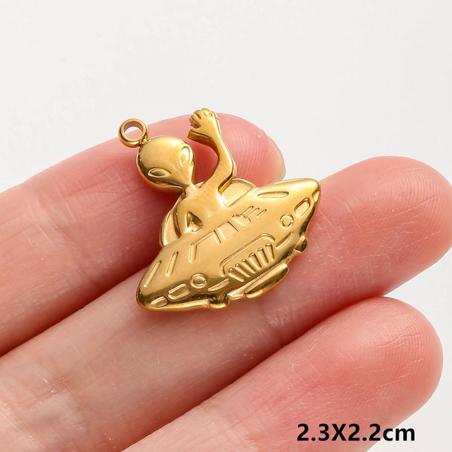 6Pcslot Real Gold Plated Space Alien Pendants Astronaut Sun Moon Star Charm Stainless Steel Charms For Jewelry Making Supplies