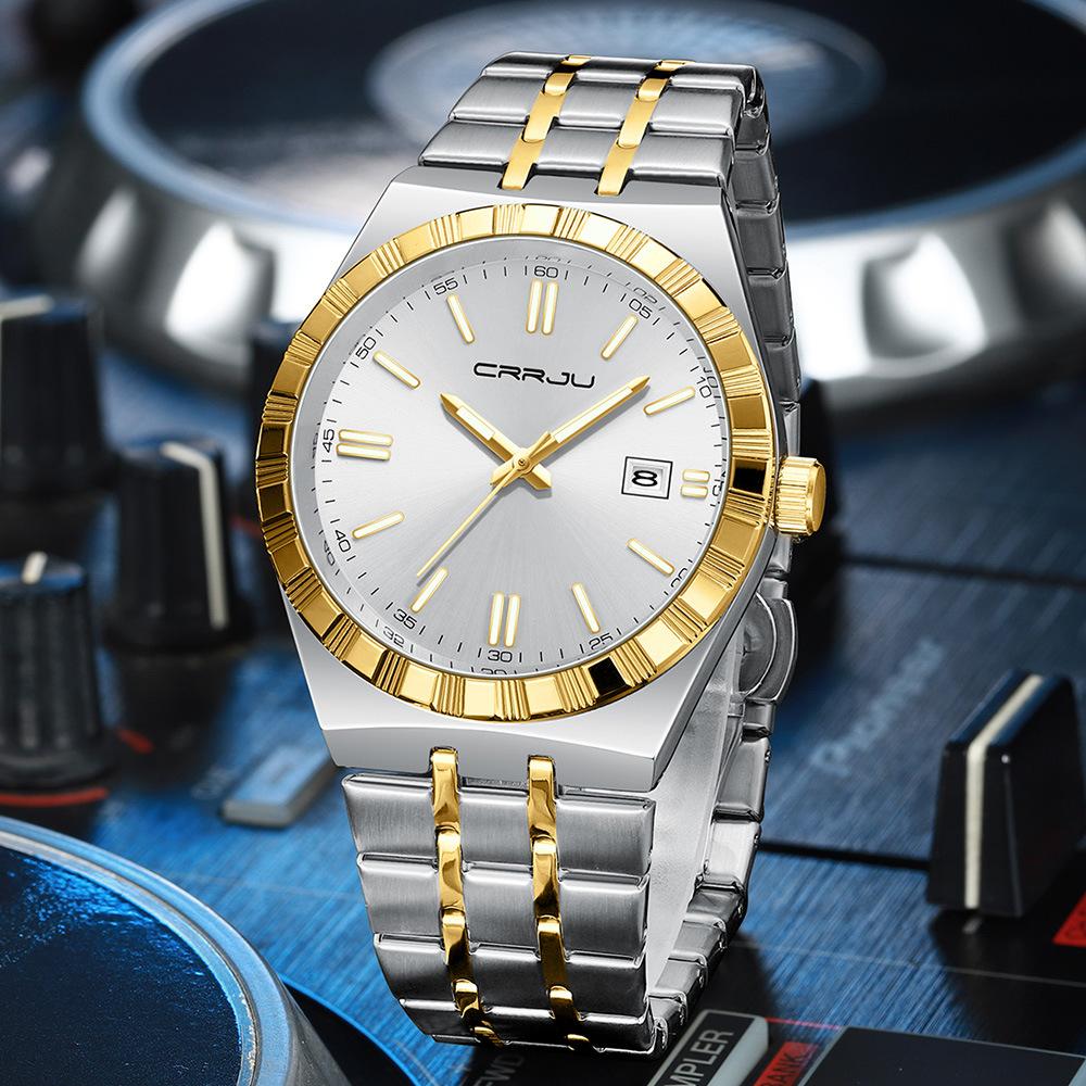 Herren-Edelstahl-Quarz-Armbanduhr 42 mm Großes Zifferblatt Business-Armbanduhr mit Leuchtzeigern Datum Wasserdicht