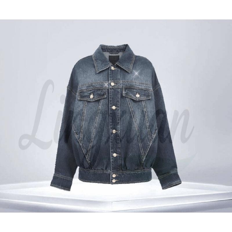 Retro Washed Oversized Denim Jacket - High-Quality, Drop Shoulder, Long Sleeve Large синий
