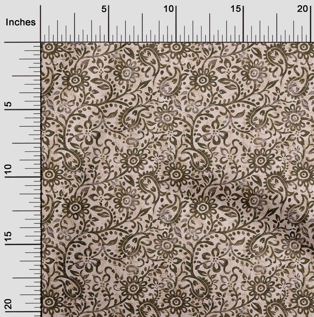 oneOone Cotton Poplin Brown Fabric Asian Batik Floral Quilting Supplies Print Sewing Fabric By The Yard 42 Inch