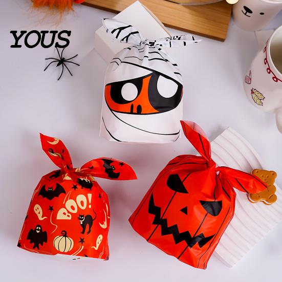 Small Candy Containers for Halloween Party 48 Pcs Bags, Kids Trick or Treat Goodie Cute Rabbit Cartoon Goody Bags Holiday Ear Plastic Gift Cookie,