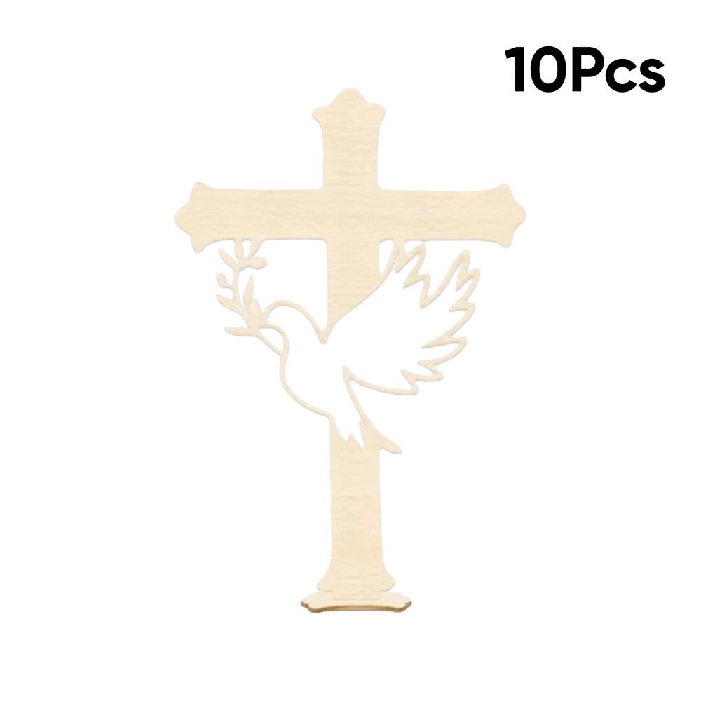 10Pcs Wood Wooden Peace Dove Cross Hollow Dove Tabletop Decorations  Classic Baptism Decorations