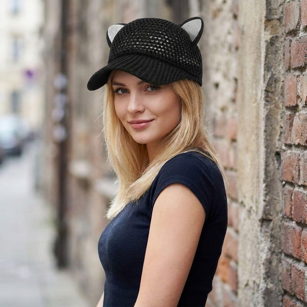 Fashion Cat Ears Baseball Cap Hollow Design Breathable Sun Hat UV Protection Simple Peaked Cap Unisex Outdoor