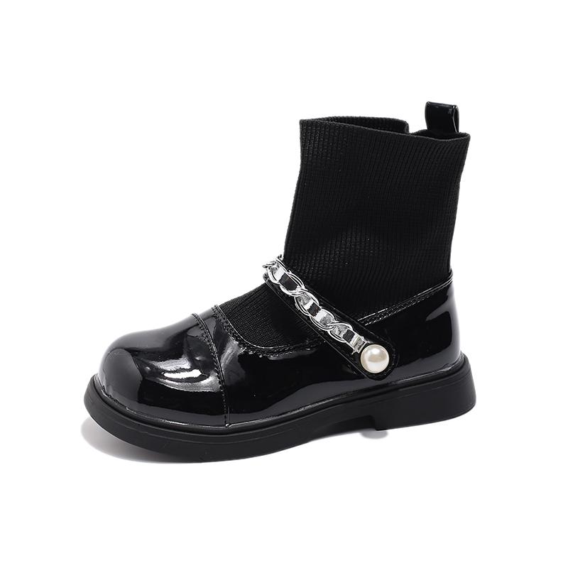 

Детские осенние ботинки Классические кожаные туфли принцессы в стиле пэчворк для девочек Модные универсальные повседневные детские короткие ботинки Нескользящие 26 чёрный