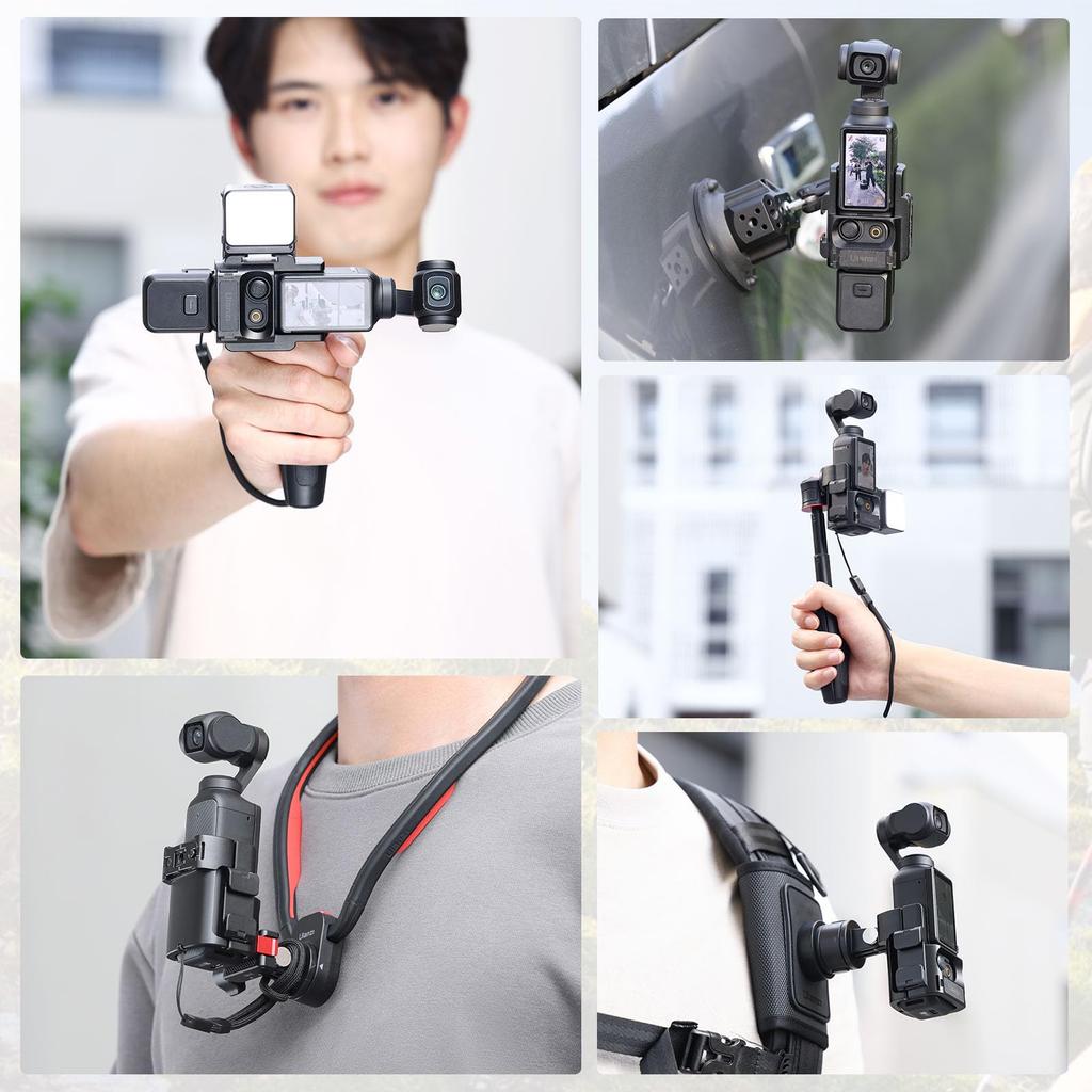 Ulanzi Pocket3 Expansion Adapter Camera Cage with Cold Shoe, Compatible with GoPro/Action Accessories, 1/4" Screw Hole, Multifunctional Cage with Stra