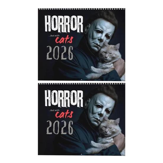 2026 Halloween Horror Movie And Cats Wall Calendar 12-Month Planner with Spooky Cat Illustrations Wall Hanging Spiral Bound Calendar for Scary