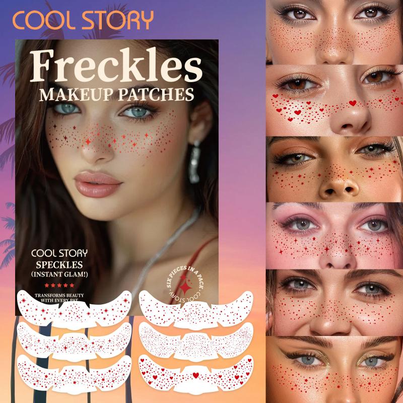 6 Sheets Christmas Freckle Stickers Makeup Party Face Tattoo Cheek Blush Spot Patches Temporary Body Art Decals for Teens Adults