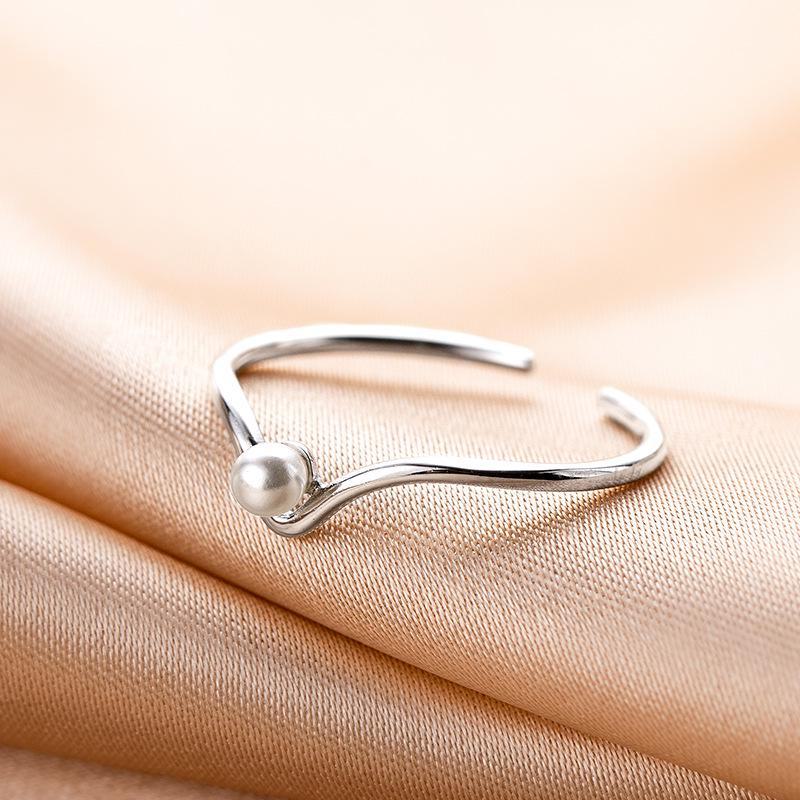 Banyan Tree S925 Silver V-Shaped Pearl Open Ring – Stackable, Adjustable Women's Index Finger Ring