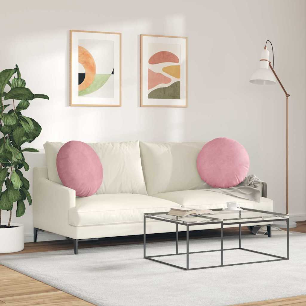 Seat Cushion 2 pcs Pink Ø50 x 19 cm Velvet