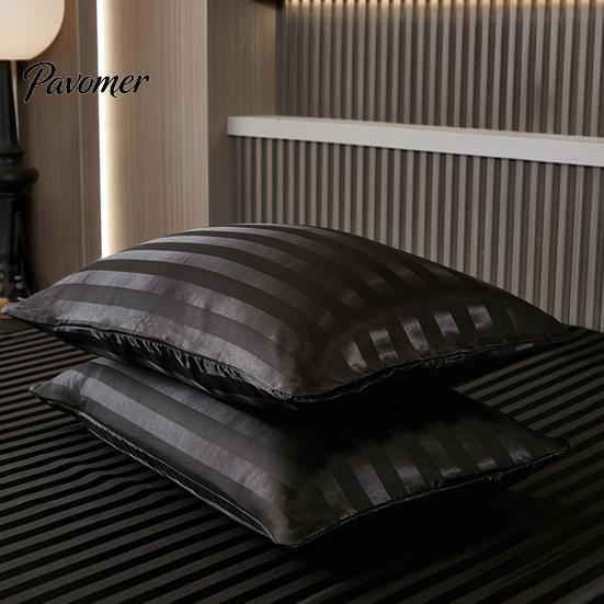Bed Pillow Protector Striped Satin Pillowcase, Silky Smooth Cover, Gentle on Hair Soft & Skin, Glossy Solid Color Sham for Bedroom Decor, 30"x20"