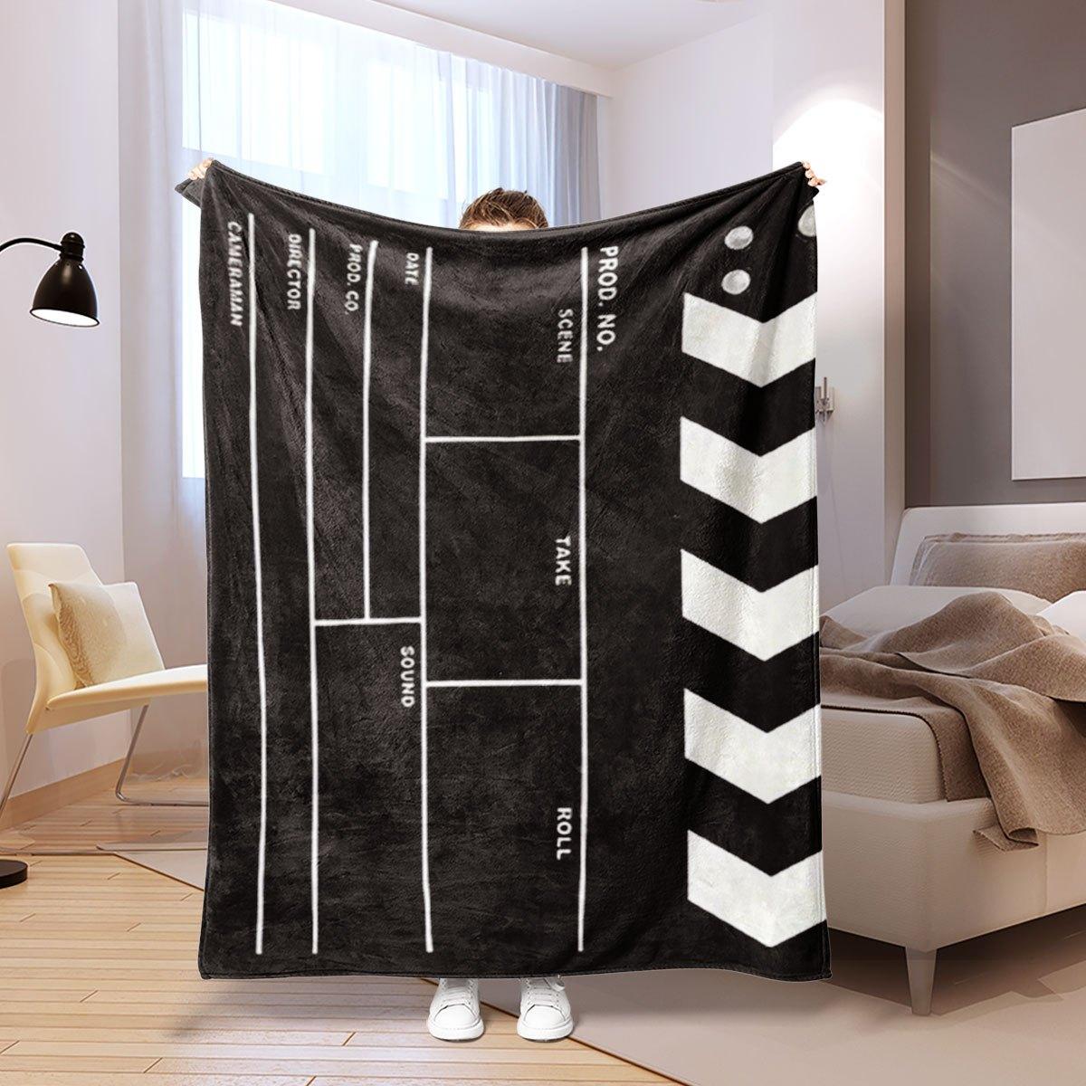 

Vintage Movie Clapperboard Blanket Black White Flannel Soft Lightweight AllSeason Decor Gift 75x100cm (30x40inch)