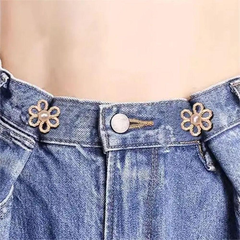Button Clasps Flower Pants Button Tightener Waist Buckle Jean Buttons for Loose Jeans Skirts