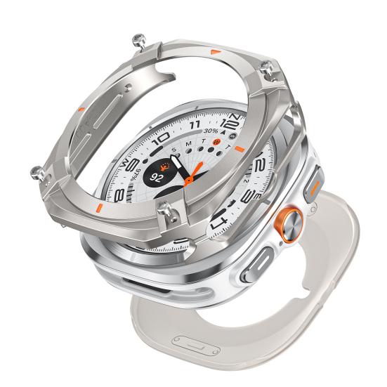 Watch Protective Case for Galaxy Watch Ultra 47mm Shockproof Rugged Zinc Alloy Protector Bezel with Back Cover Square Watch Bumper Cover Shell