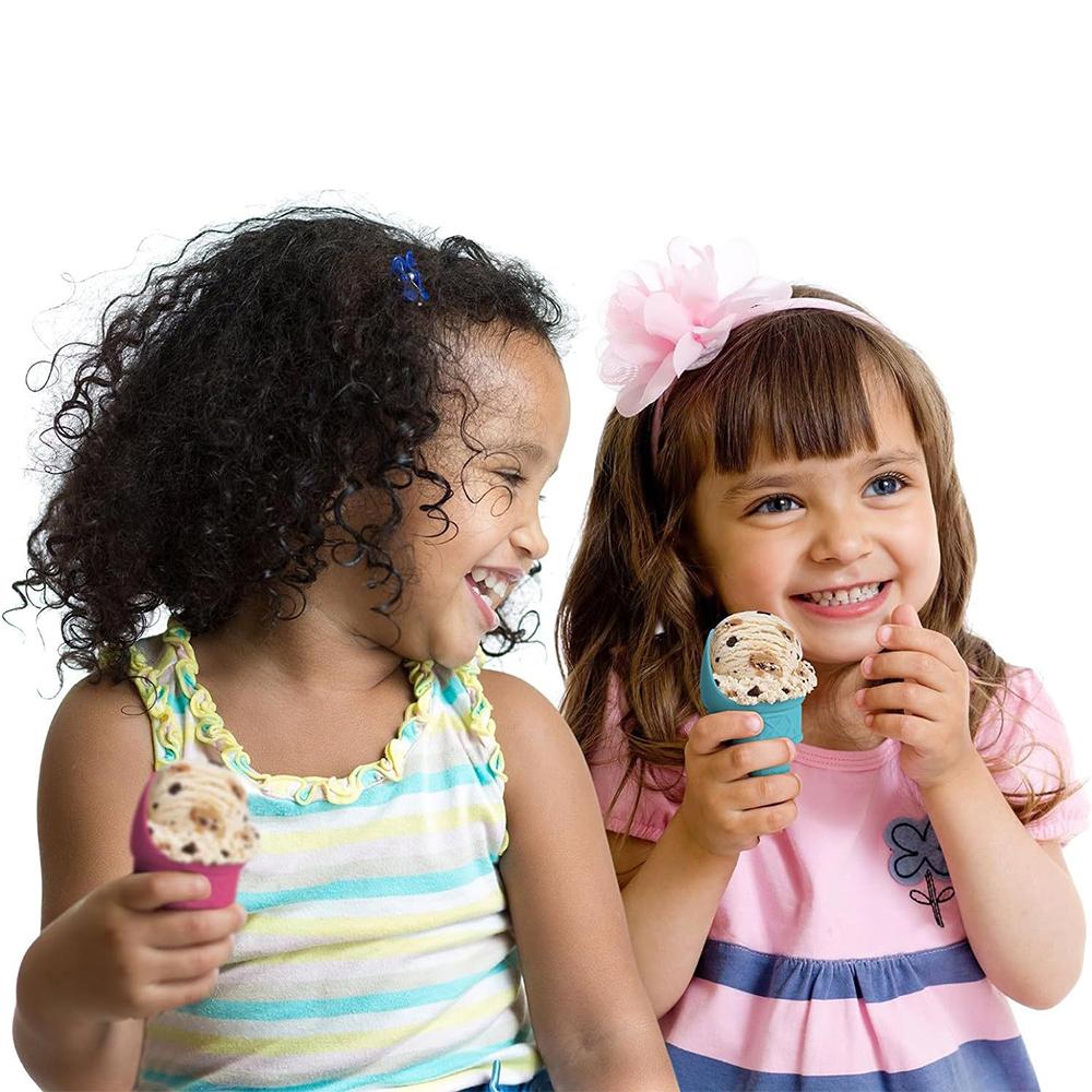 4Pcs Reusable Ice Cream Cone Scoop Holder (2× Pink + 2× Blue) For Birthday Party