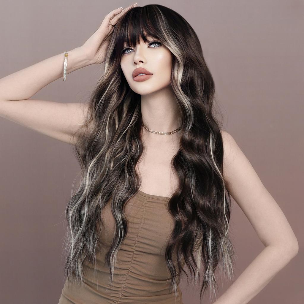 Women's Simulation Wig 70cm Hair Black Wig Long Curly Wig Full Headgear Rose Hair Net Headdress Beauty Decoration Wig