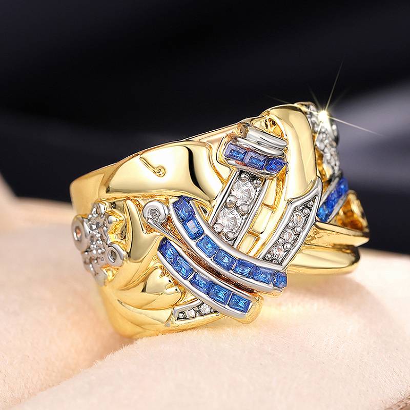 

Huitan Cross Design Women Two Tone Ring Elegant Party Accessories Inlaid Shiny White/Blue CZ Fashion Temperament Chic Zircon 9