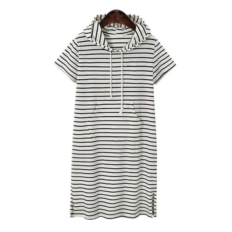 

Dress Summer New Striped White Hooded Dress White. Plus size XXXXXL