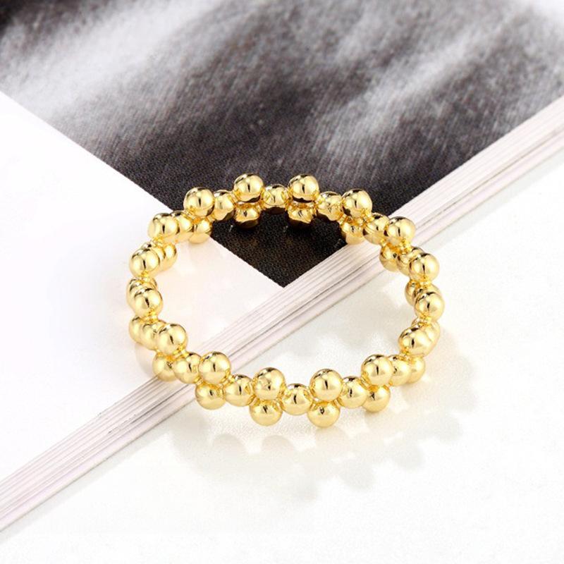 Fashion and Elegant Small Gold Bead Ring Japanese and Korean Women's Niche High-end Ring Girl's Sense Ins Wind Electroplated Titanium Steel Decoration
