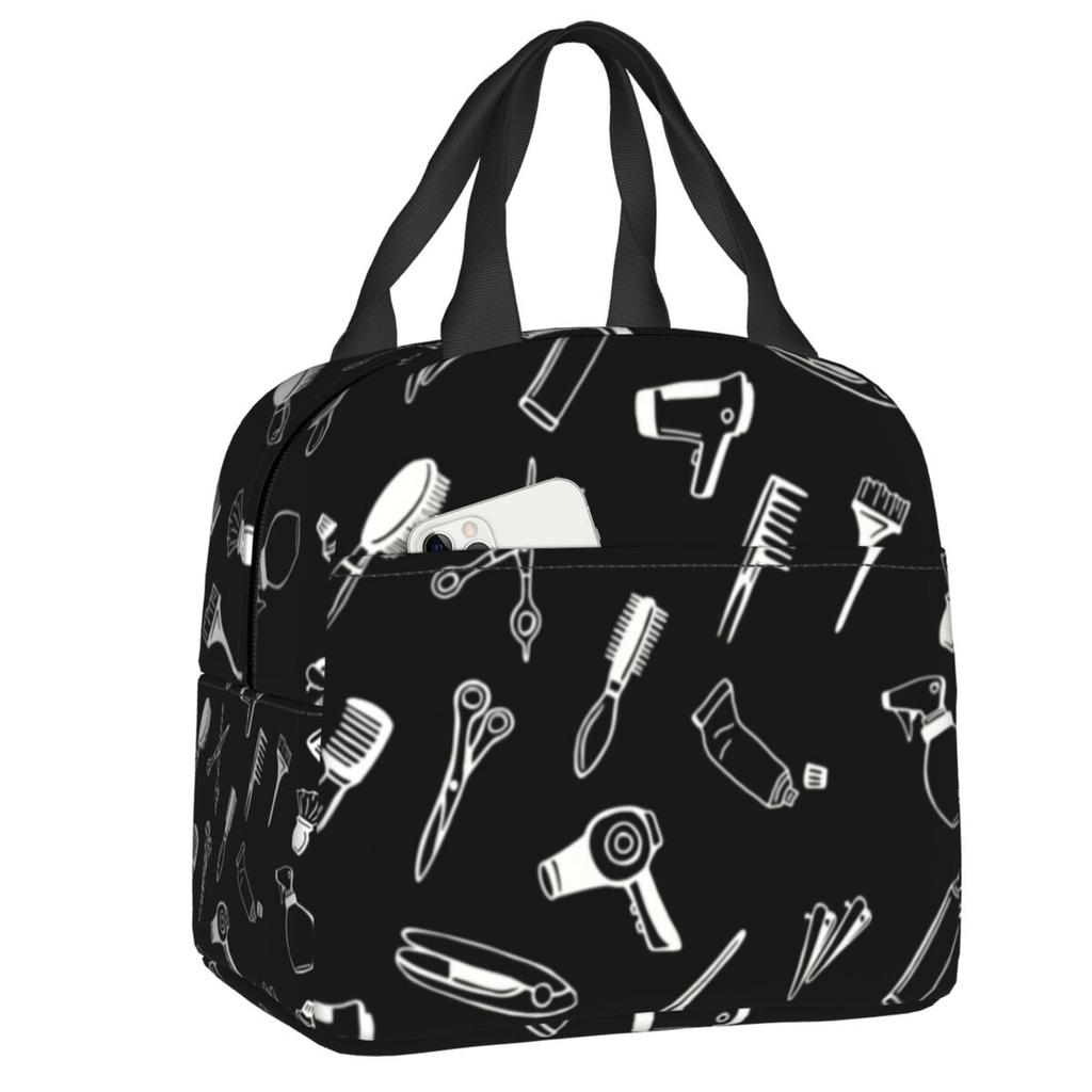 Custom Hairdresser Angel Cutting Insulated Lunch Bag for Women Waterproof Barber Hairstylist Thermal Cooler Bento Box Travel