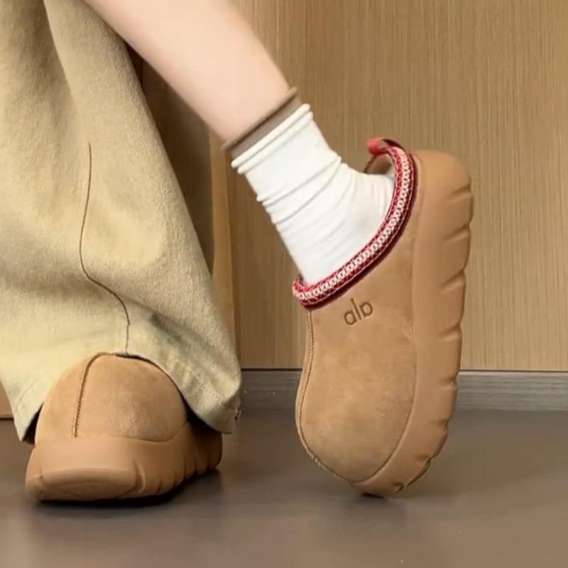 Big head snow boots slippers half-towed velvet thickened warm and non-slip winter new lazy one-pedal cotton shoes