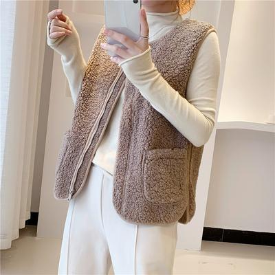 Colete de Lã de Imitação Outono e Inverno Pele Integral Rede Vermelha Colete Curto Colete Versátil Jaqueta Colete