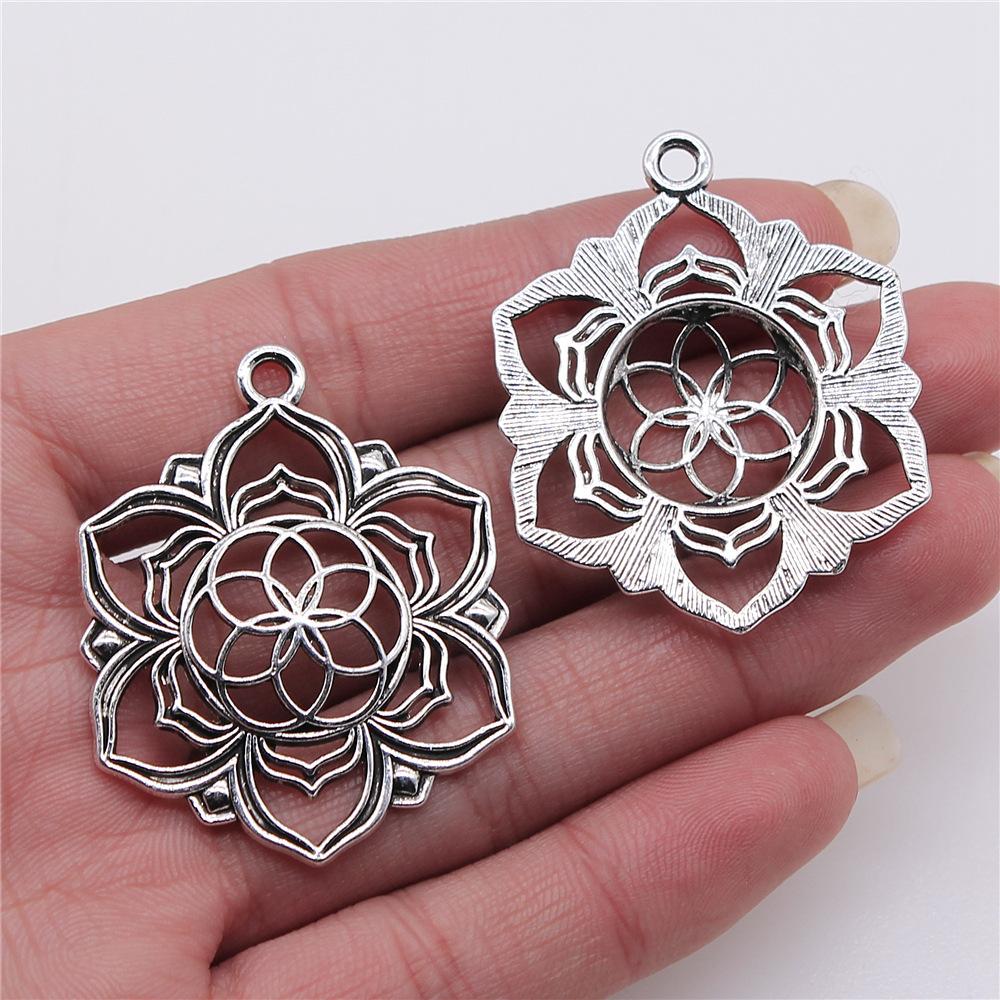 10pcs The Flower Of Life The Seed Of Life Charms Tibetan Silver Color Pendants Antique Jewelry Making DIY Handmade Craft