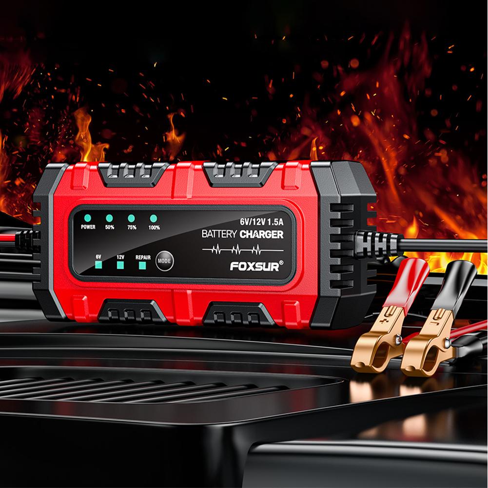 6V/12V 1.5A Moto Battery Charger Car and Motorcycle Battery Charging Unit for Car Truck Boat SUV Lead-Acid AGM GEL Batteries