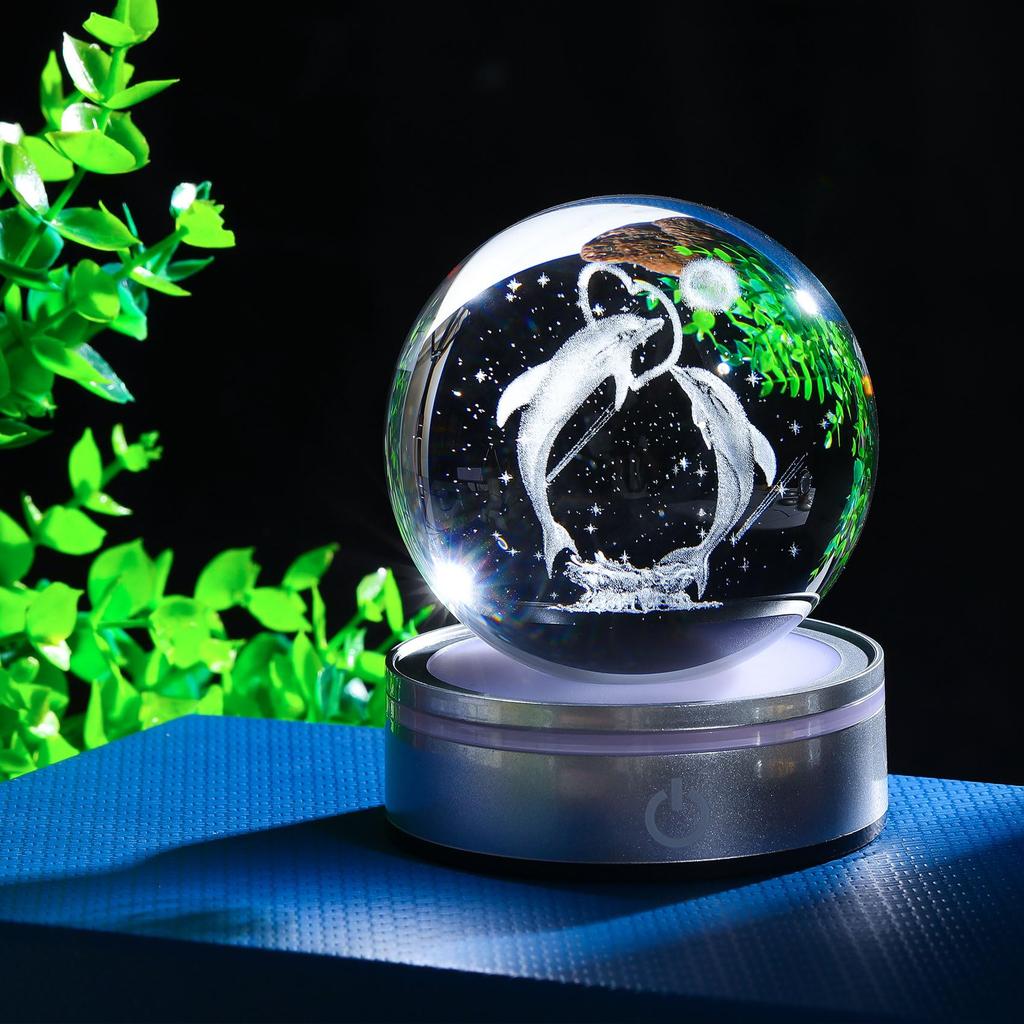 Kertari K9 Crystal Ball Dolphin 3D Birthday Gift for Men and Popular Decorative Animal Stylish and Soothing Decorative Crystal Ball with LED Light